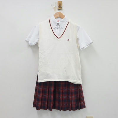 【中古】大分県 別府溝部学園高等学校 女子制服 4点（ニットベスト・シャツ・スカート）sf021273