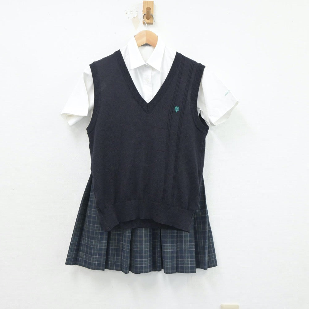 【中古】大阪府 大阪学芸高等学校 女子制服 4点（ニットベスト・シャツ・スカート）sf021282