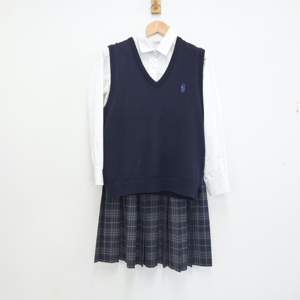 【中古】埼玉県 私立秀明英光高校 女子制服 3点（シャツ・ニットベスト・スカート）sf021336