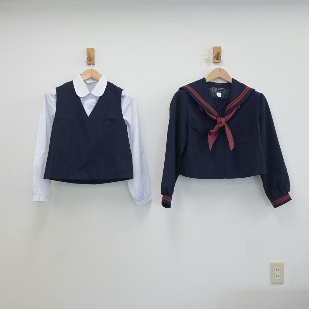 【中古】宮城県 名取市立第一中学校 女子制服 4点（セーラー服・シャツ・ベスト・スカート）sf021365