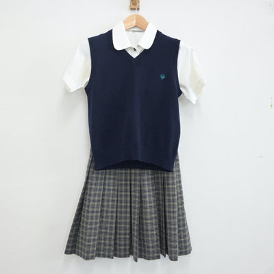 【中古】大阪府 大阪学芸高等学校 女子制服 4点（シャツ・ニットベスト・スカート）sf021442