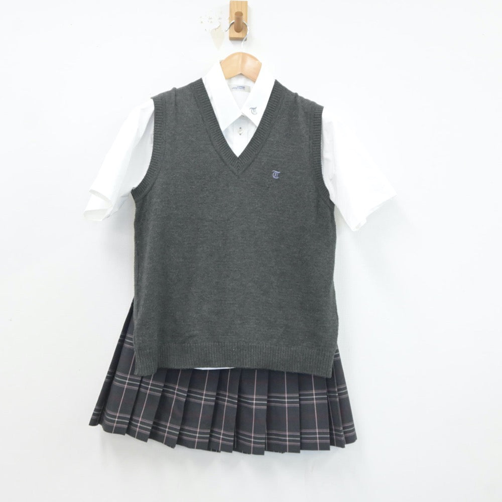 【中古】宮城県 富谷高等学校 女子制服 3点（ニットベスト・シャツ・スカート）sf021466