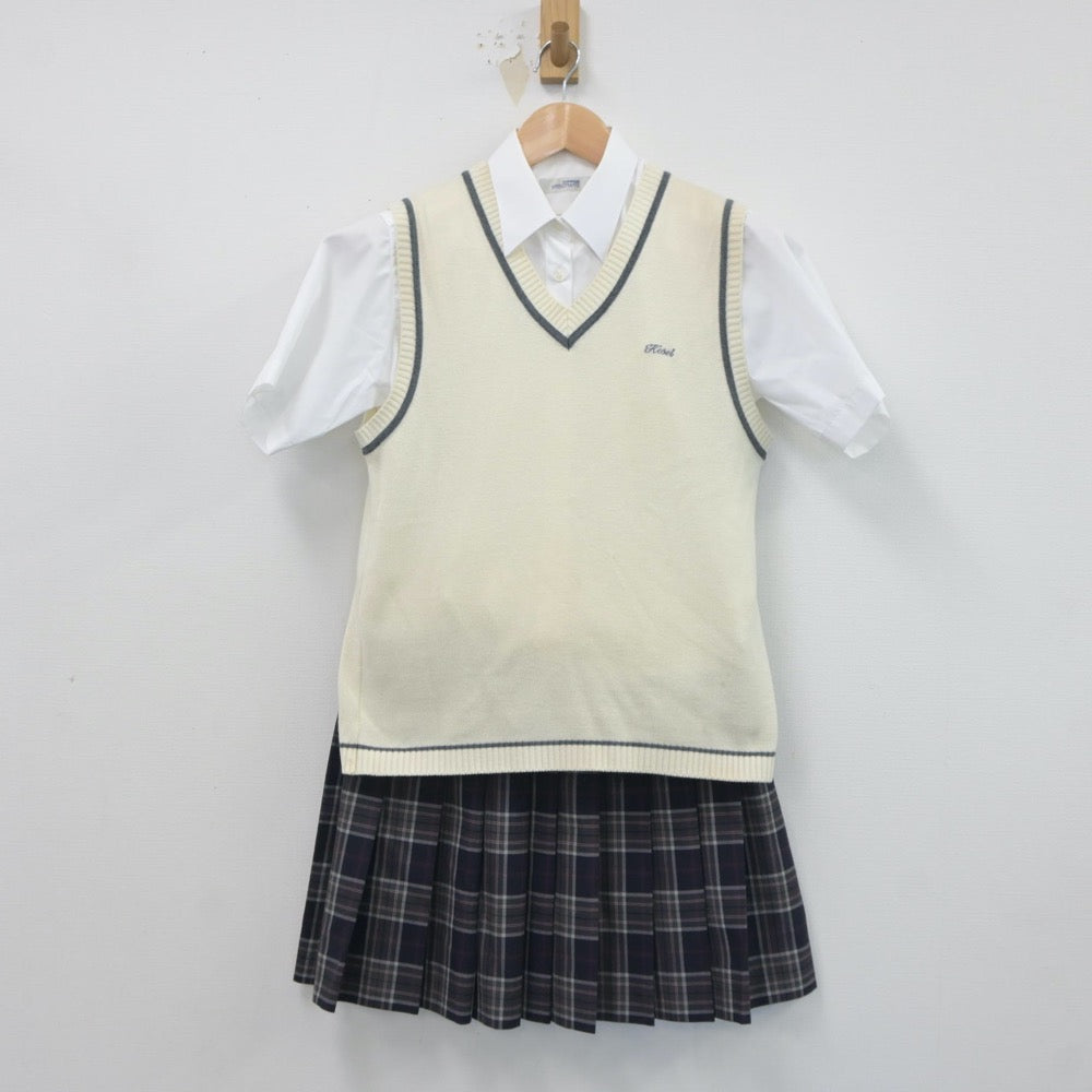 【中古】北海道 札幌光星高等学校 女子制服 4点（ニットベスト・シャツ・シャツ・スカート）sf021478