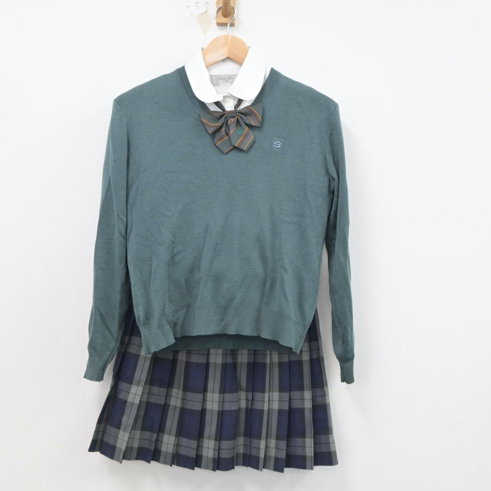 【中古】福岡県 西南学院高等学校 女子制服 5点（ブレザー・ニット・シャツ・スカート）sf021503