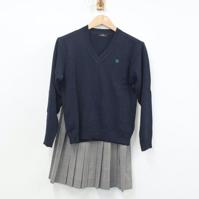 【中古】福岡県 西南学院高等学校 女子制服 3点（ニット・シャツ・スカート）sf021504