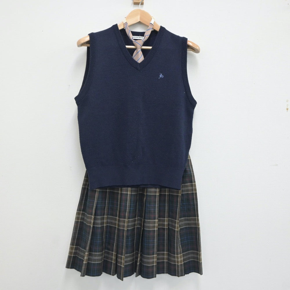 【中古】千葉県 松戸高等学校 女子制服 3点（ニットベスト・スカート）sf021522