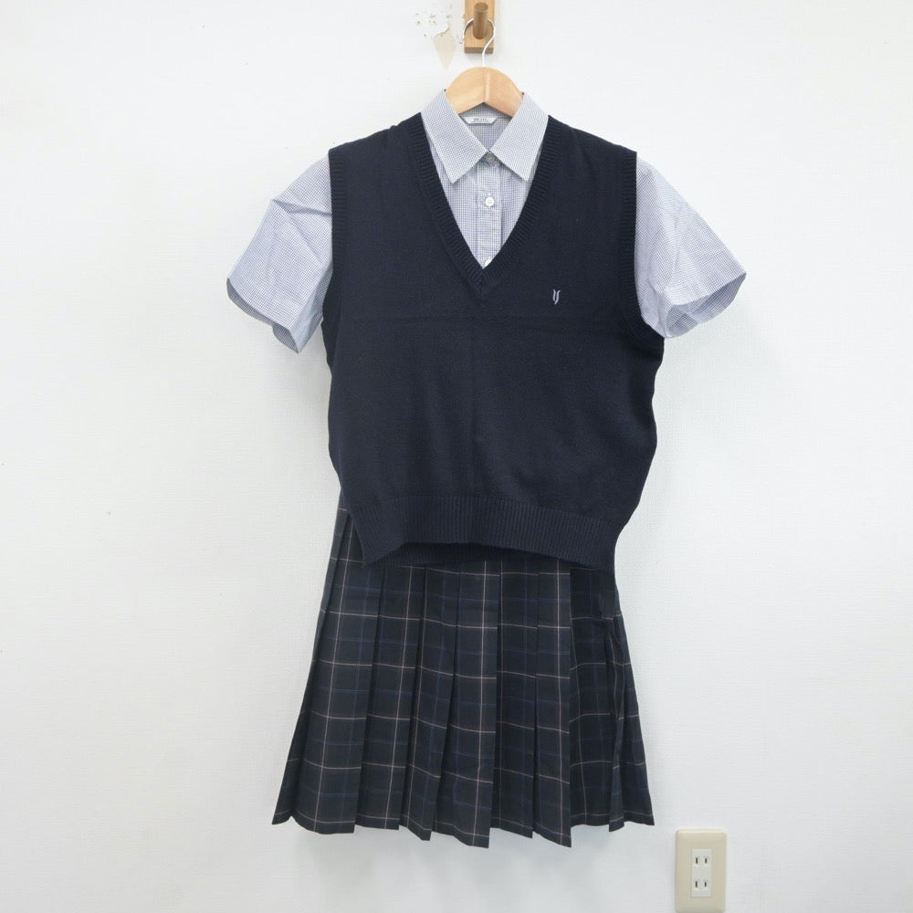 【中古】神奈川県 横浜清風高等学校 女子制服 3点（シャツ・ニットベスト・スカート）sf021536