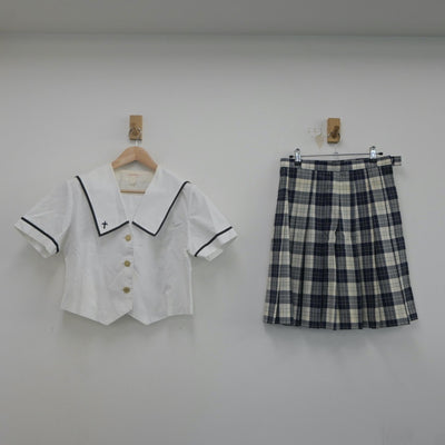 【中古】愛媛県 聖カタリナ女子高等学校 女子制服 2点（セーラー服・スカート）sf021544