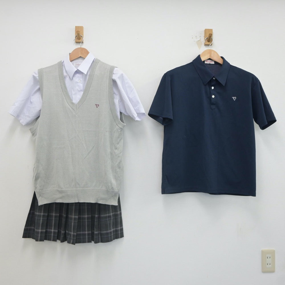 【中古】東京都 都立第五商業高等学校 女子制服 4点（シャツ・シャツ・ニットベスト・スカート）sf021556