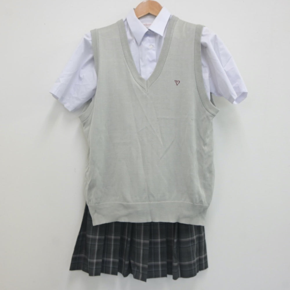 【中古】東京都 都立第五商業高等学校 女子制服 4点（シャツ・シャツ・ニットベスト・スカート）sf021556