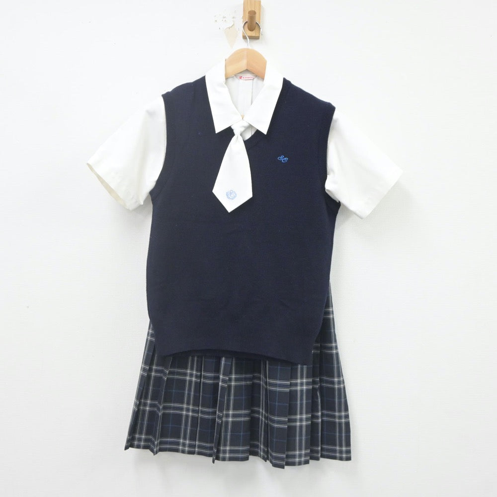 【中古】愛知県 聖カピタニオ女子高等学校 女子制服 4点（ニットベスト・シャツ・スカート）sf021595