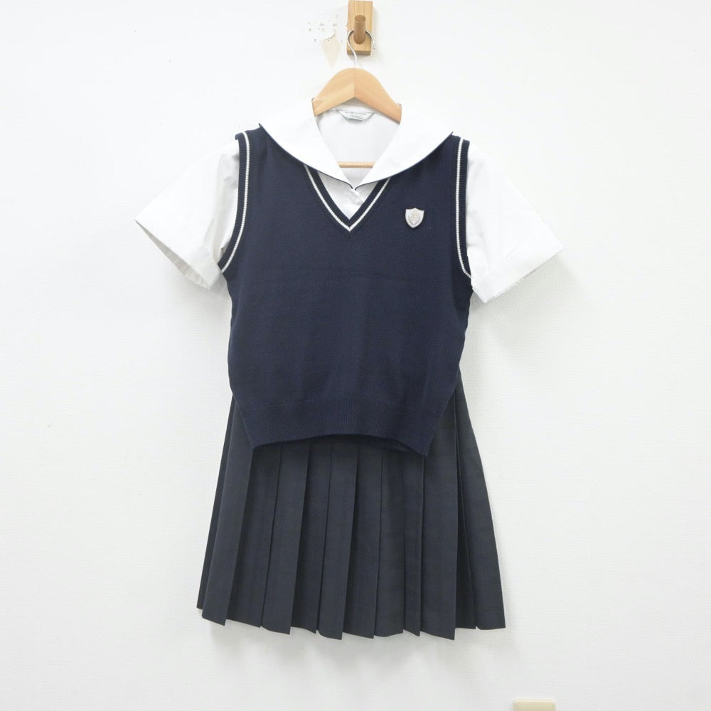 【中古】兵庫県 親和中学校 女子制服 3点（ニットベスト・シャツ・スカート）sf021607