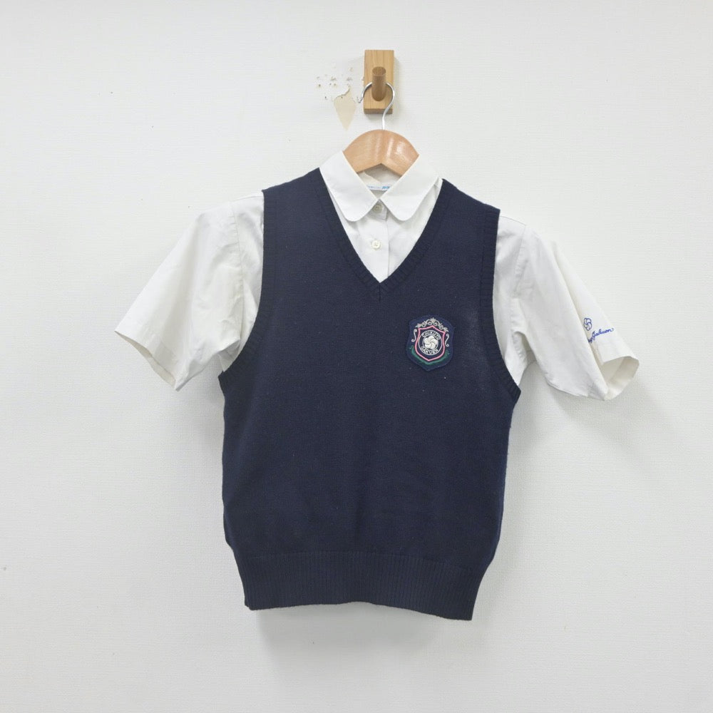 【中古】福岡県 筑陽学園中学校 女子制服 2点（ニットベスト・シャツ）sf021643