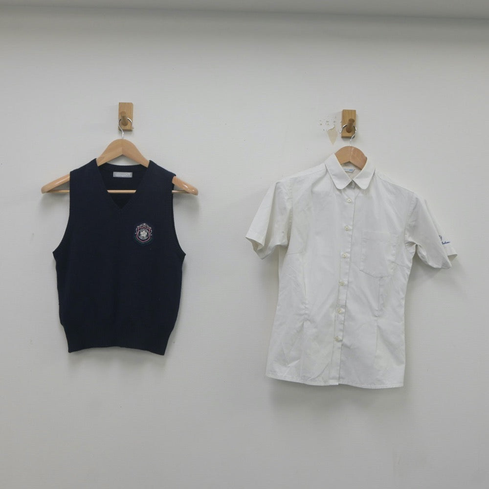 【中古】福岡県 筑陽学園中学校 女子制服 2点（ニットベスト・シャツ）sf021643