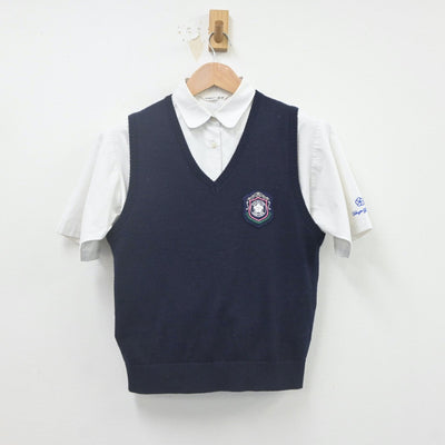 【中古】福岡県 筑陽学園中学校 女子制服 2点（ニットベスト・シャツ）sf021644