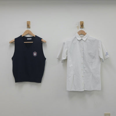 【中古】福岡県 筑陽学園中学校 女子制服 2点（ニットベスト・シャツ）sf021644