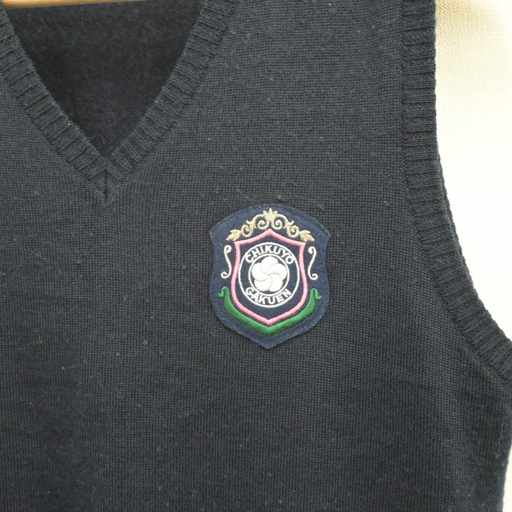 【中古】福岡県 筑陽学園中学校 女子制服 2点（ニットベスト・シャツ）sf021644