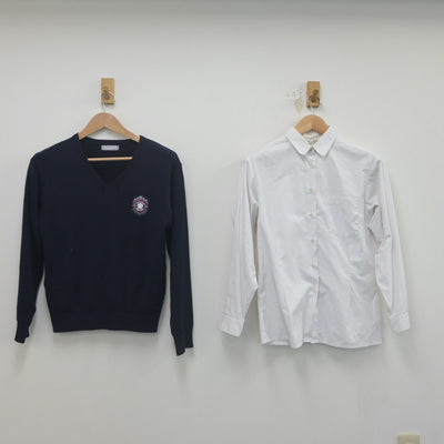 【中古】福岡県 筑陽学園中学校 女子制服 2点（ニット・シャツ）sf021646