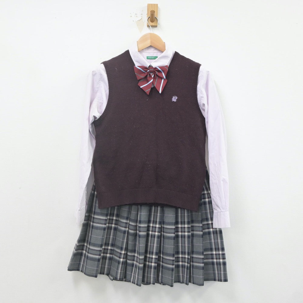 【中古】福岡県 福岡大学附属若葉高等学校 女子制服 6点（ブレザー・ニットベスト・シャツ・スカート）sf021647