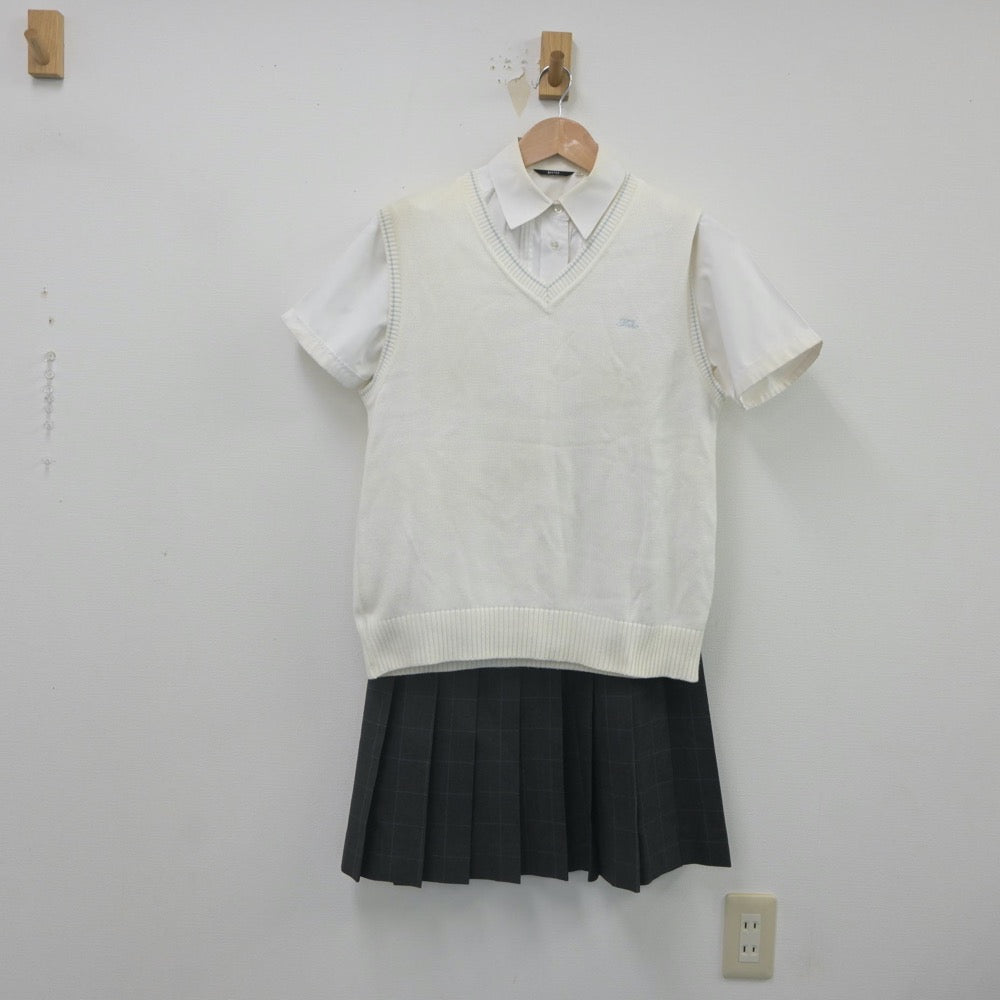 【中古】千葉県 東邦大附属東邦高等学校 女子制服 3点（ニットベスト・シャツ・スカート）sf021694