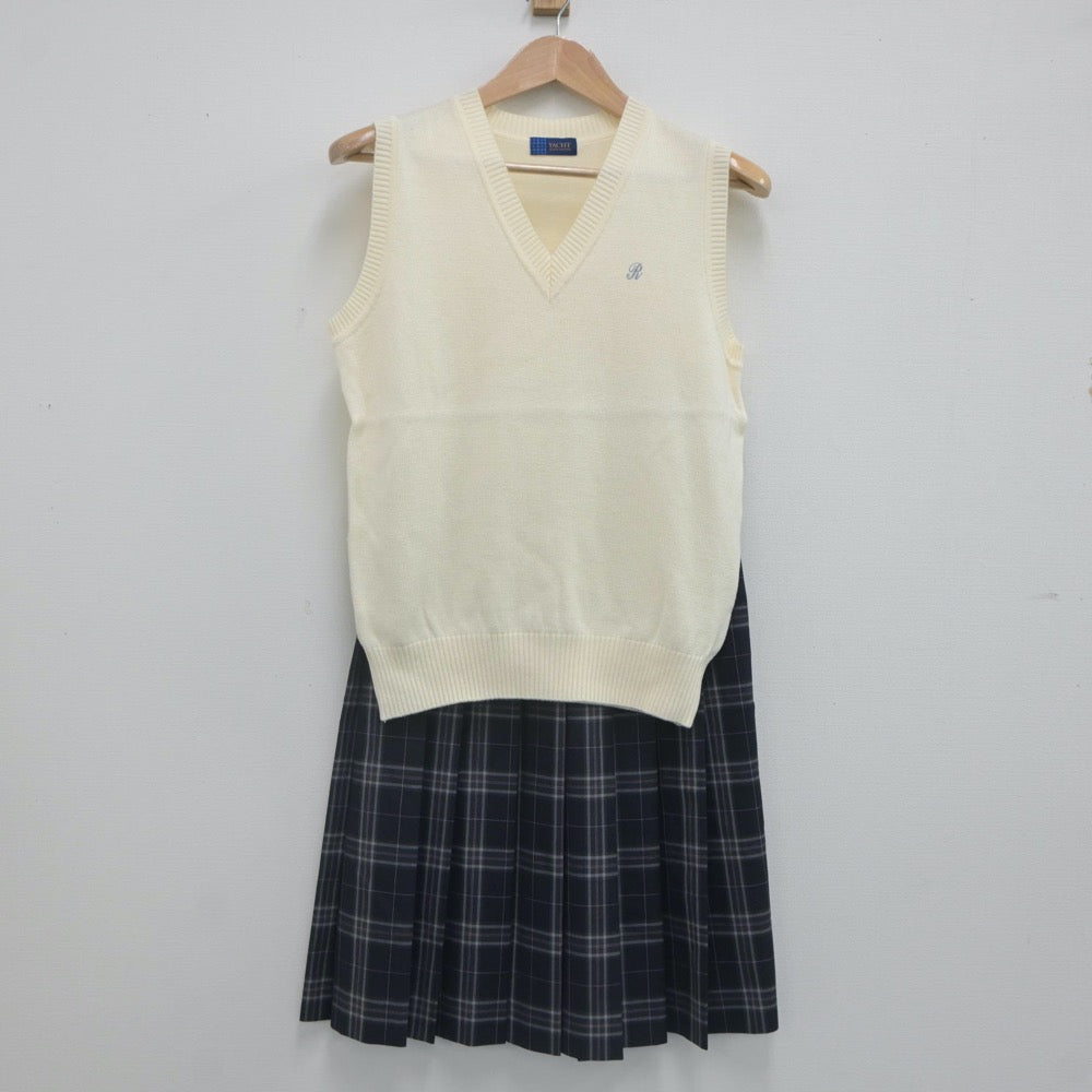 【中古】千葉県 麗澤中学・高等学校 女子制服 2点（ニットベスト・スカート）sf021722