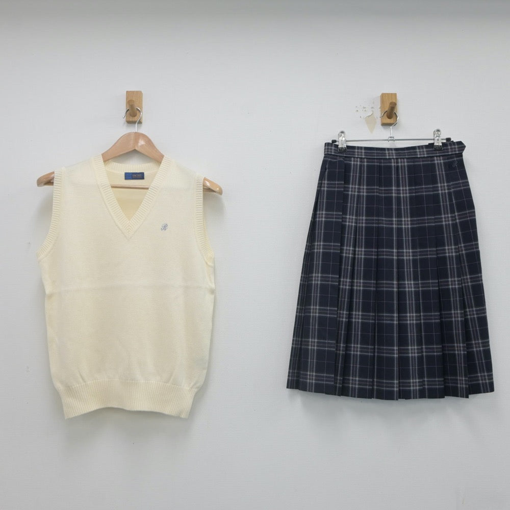 【中古】千葉県 麗澤中学・高等学校 女子制服 2点（ニットベスト・スカート）sf021722