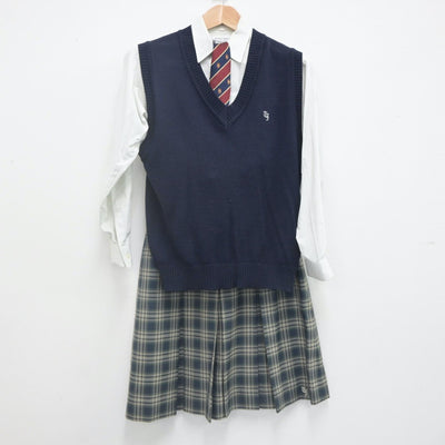 【中古】東京都 東京実業高等学校 女子制服 5点（ブレザー・シャツ・ニットベスト・スカート）sf021730