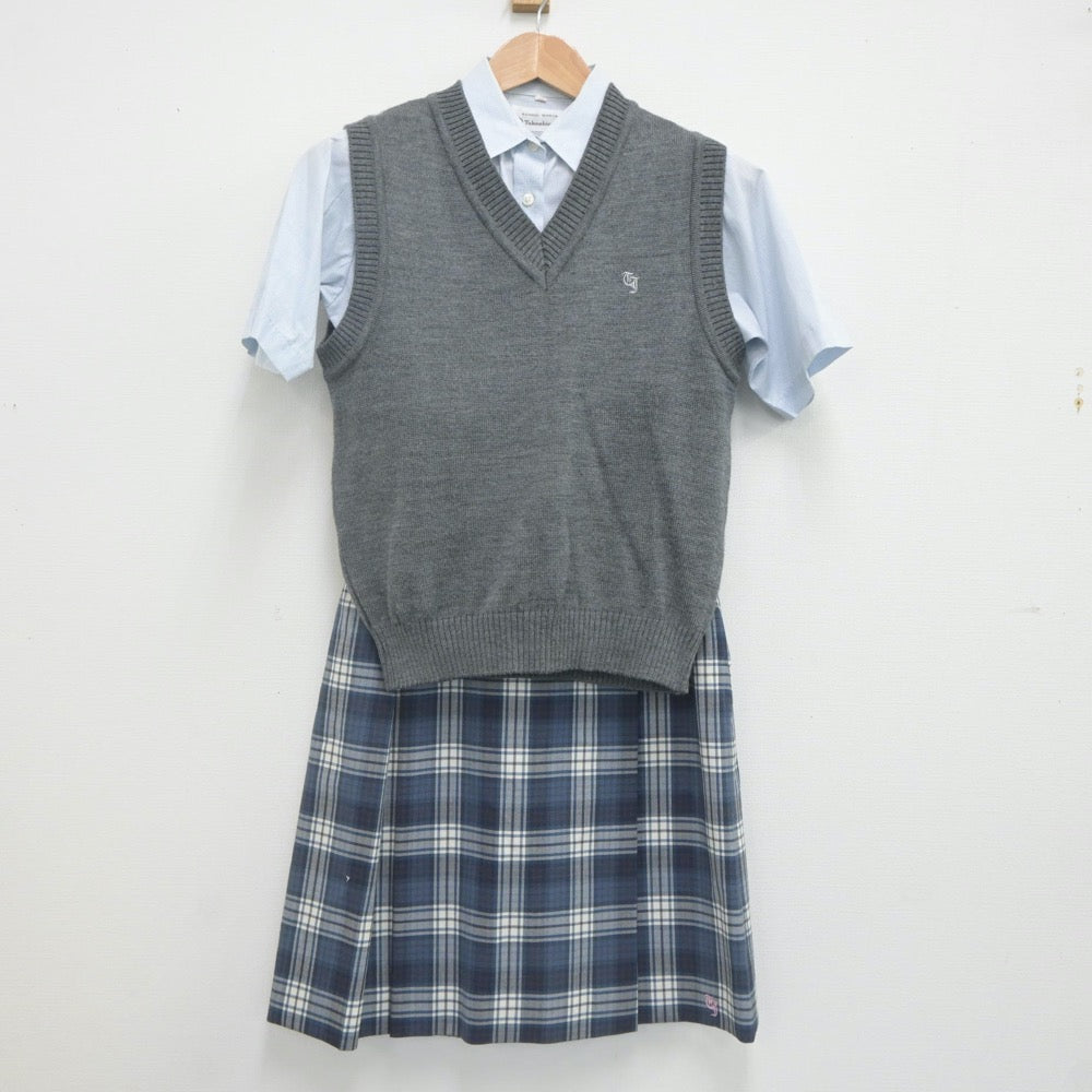 【中古】東京都 東京実業高等学校 女子制服 3点（シャツ・ニットベスト・スカート）sf021731