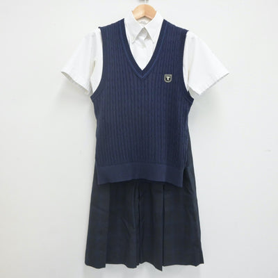 【中古】神奈川県 東海大学付属相模高等学校 女子制服 4点（シャツ・シャツ・ニットベスト・スカート）sf021736