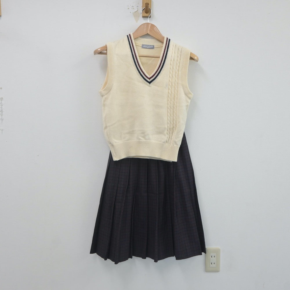 【中古】兵庫県 香寺高等学校 女子制服 2点（ニットベスト・スカート）sf021748