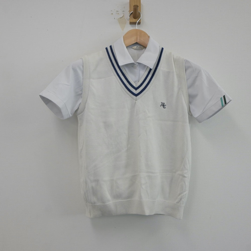 【中古】福岡県 宇美商業高等学校 女子制服 2点（ニットベスト・シャツ）sf021762