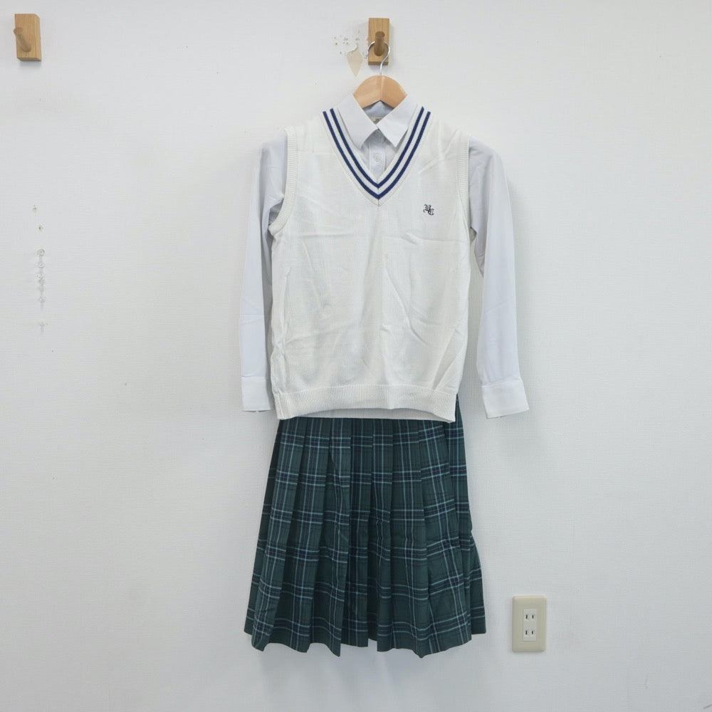 【中古】福岡県 宇美商業高等学校 女子制服 4点（ブレザー・ニットベスト・シャツ・スカート）sf021763