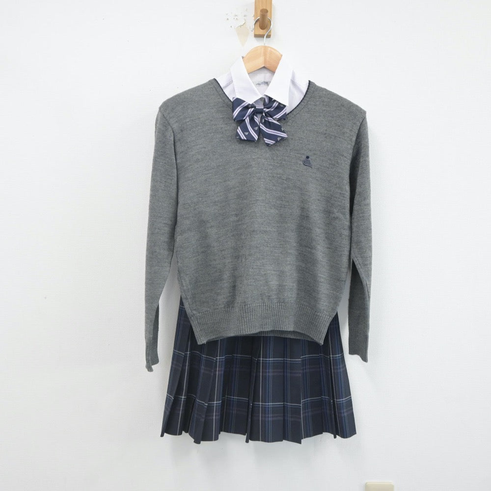 【中古】神奈川県 横浜創学館高等学校 女子制服 5点（ブレザー・ニット・シャツ・スカート）sf021769