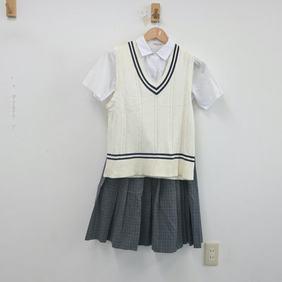 【中古】福岡県 博多高等学園 女子制服 3点（ニットベスト・シャツ・スカート）sf021857