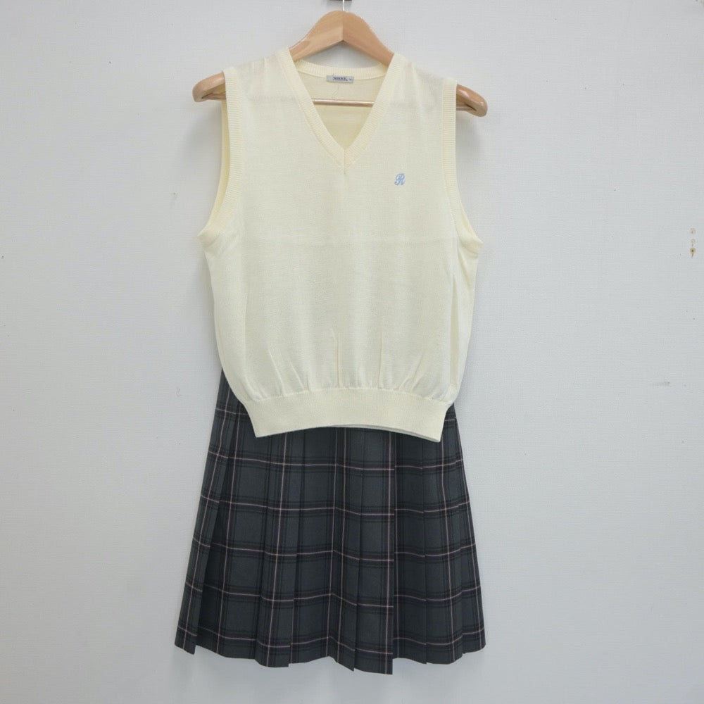 【中古】千葉県 麗澤中学高等学校 女子制服 2点（ニットベスト・スカート）sf021869