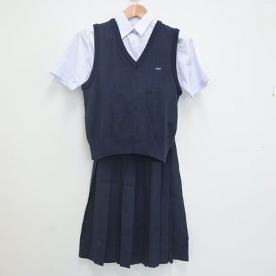 【中古】埼玉県 伊奈学園中学校 女子制服 3点（ニットベスト・シャツ・スカート）sf021952