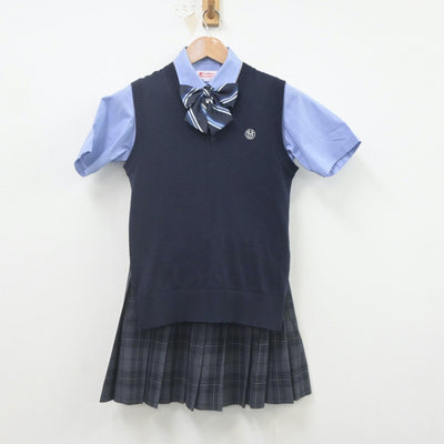 【中古】東京都 朋優学院高等学校 女子制服 5点（ニットベスト・シャツ・シャツ・スカート）sf022024