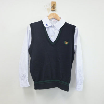 【中古】熊本県 熊本中央高等学校 女子制服 2点（ニットベスト・シャツ）sf022037