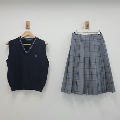 【中古】兵庫県 尼崎双星高等学校 女子制服 2点（ニットベスト・スカート）sf022052