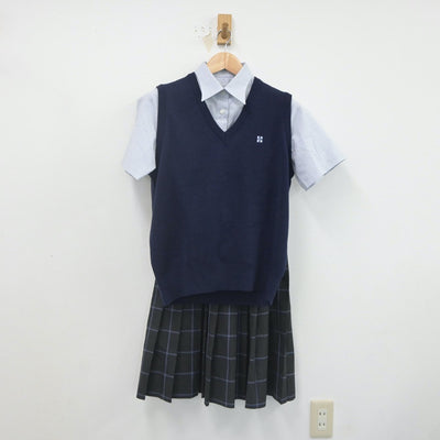 【中古】東京都 かえつ有明中学校 女子制服 3点（ニットベスト・シャツ・スカート）sf022057