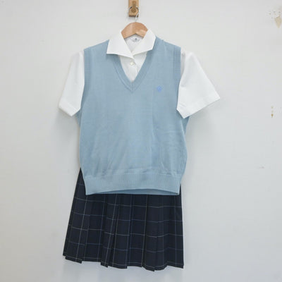 【中古】神奈川県 横浜女学院中学校 女子制服 4点（シャツ・ニットベスト・スカート）sf022070