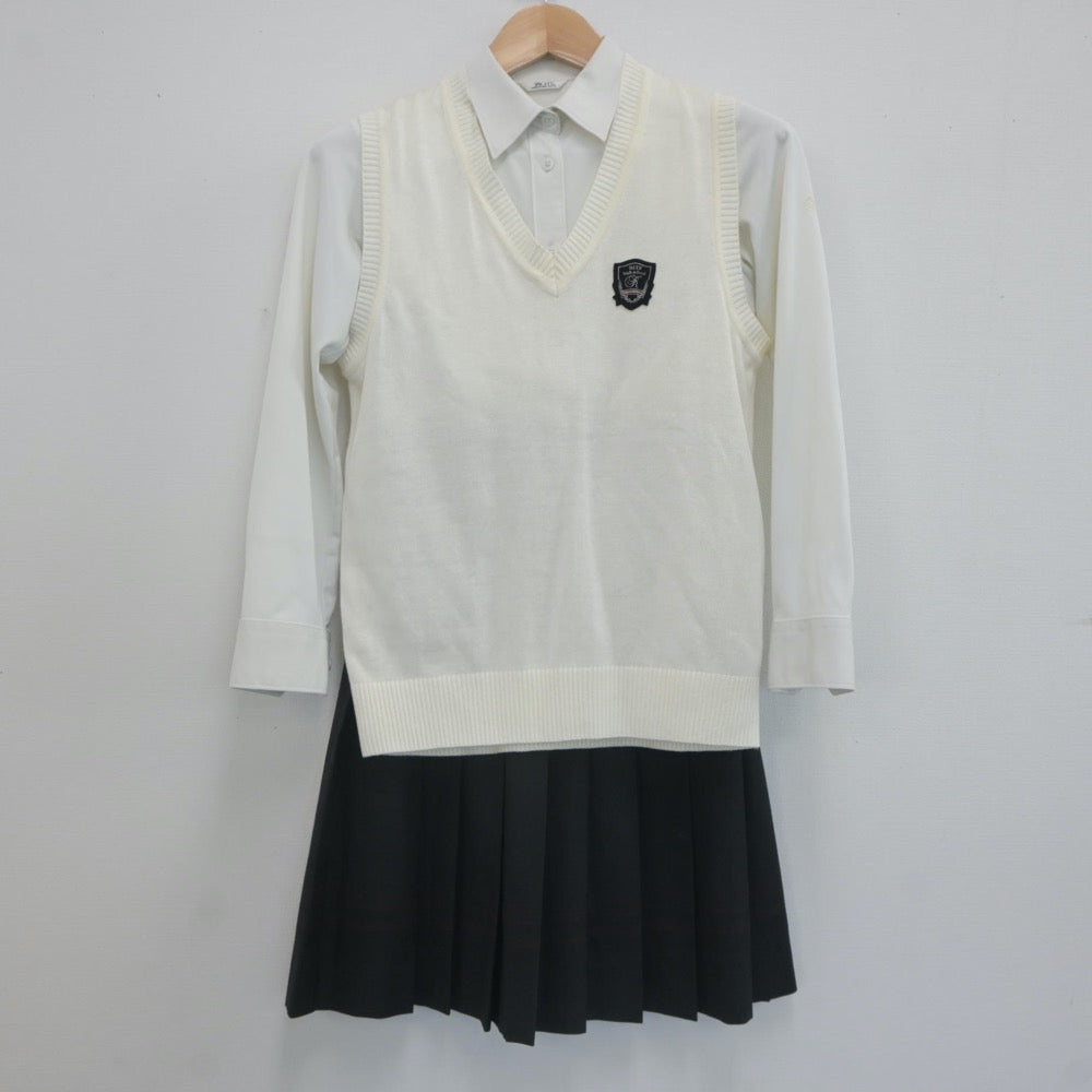 【中古】広島県 広島工業大学高等学校 女子制服 3点（シャツ・ニットベスト・スカート）sf022107