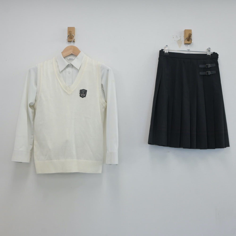 【中古】広島県 広島工業大学高等学校 女子制服 3点（シャツ・ニットベスト・スカート）sf022107