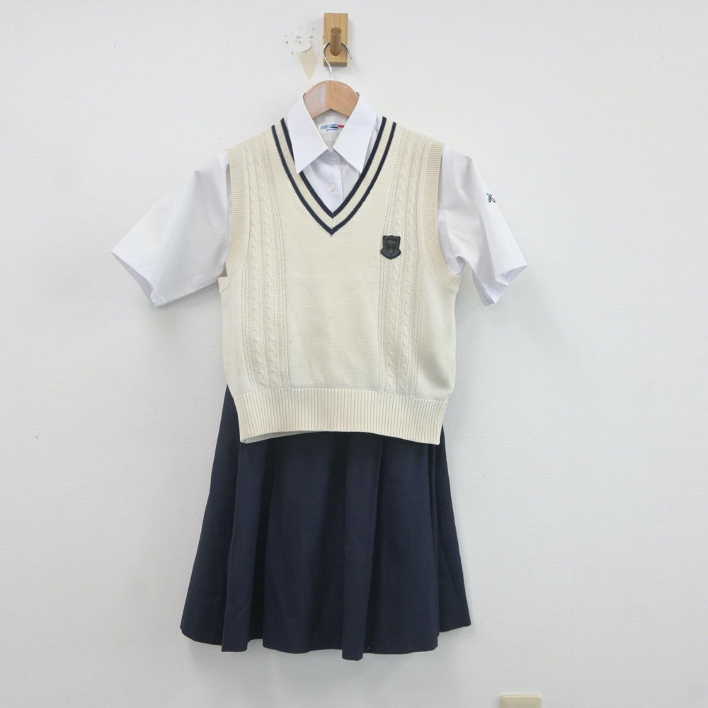 【中古】埼玉県 星野高等学校 女子制服 3点（シャツ・スカート・ニットベスト）sf022146