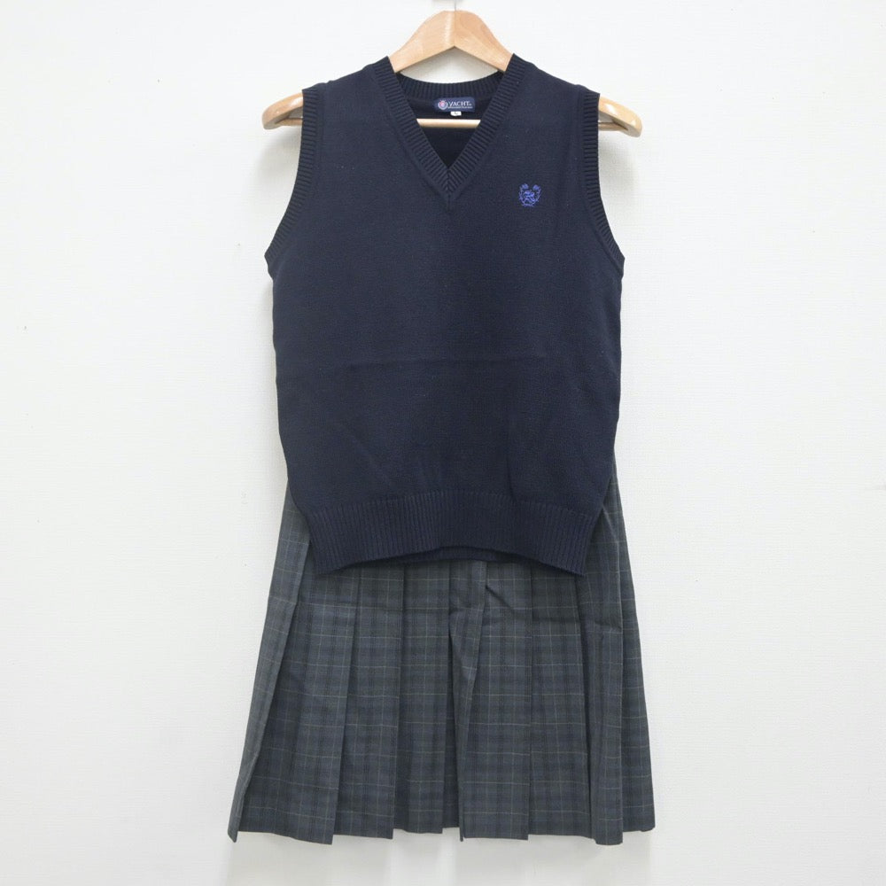 【中古】大阪府 金剛高等学校 女子制服 2点（ニットベスト・スカート）sf022159