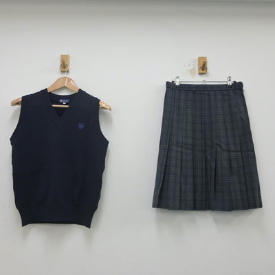 【中古】大阪府 金剛高等学校 女子制服 2点（ニットベスト・スカート）sf022159