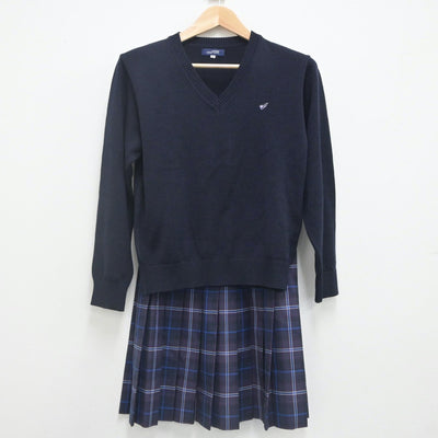 【中古】神奈川県 伊勢原高等学校 女子制服 4点（ブレザー・ニット・スカート）sf022195