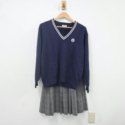 【中古】富山県 龍谷富山高等学校 女子制服 2点（ニット・スカート）sf022222