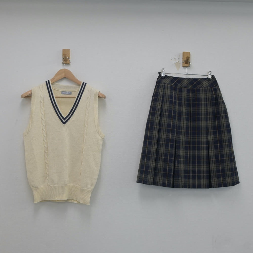 【中古】島根県 北陵高等学校 女子制服 2点（ニットベスト・スカート）sf022245