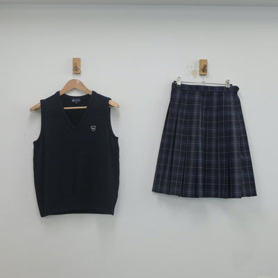 【中古】山口県 野田学園高等学校 女子制服 2点（ニットベスト・スカート）sf022256